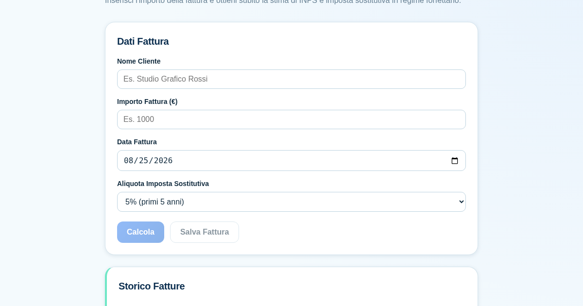 Calcolatore Tasse e Fatture per Partita IVA